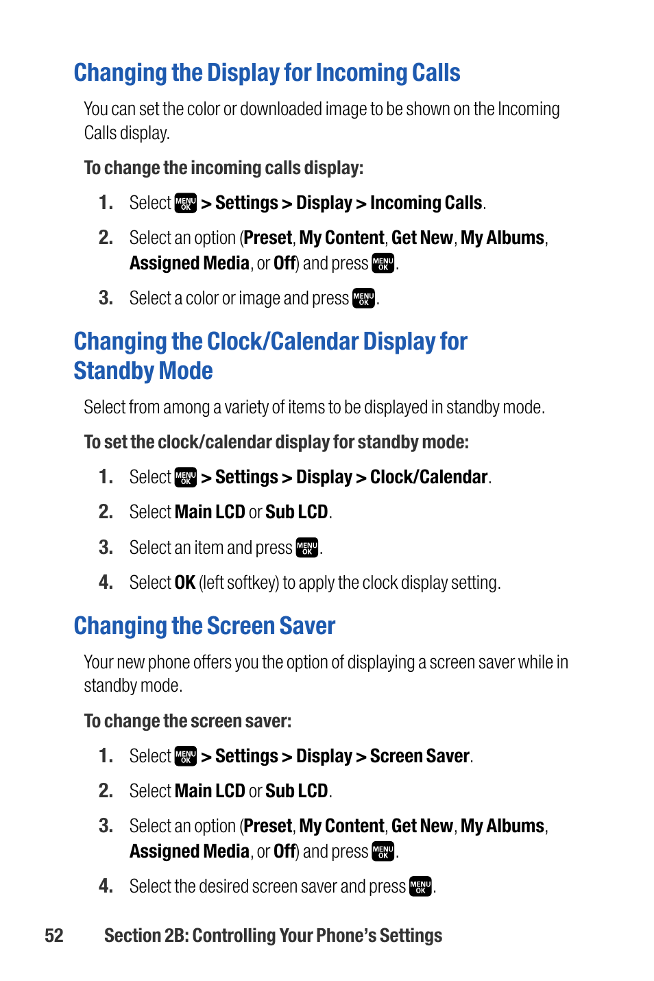 Changing the display for incoming calls, Changing the screen saver | Sanyo M1 User Manual | Page 68 / 284