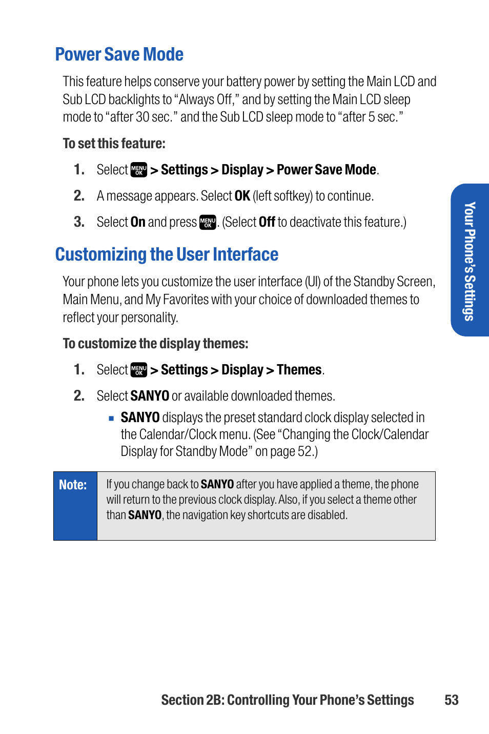 Power save mode, Customizing the user interface | Sanyo M1 User Manual | Page 69 / 284