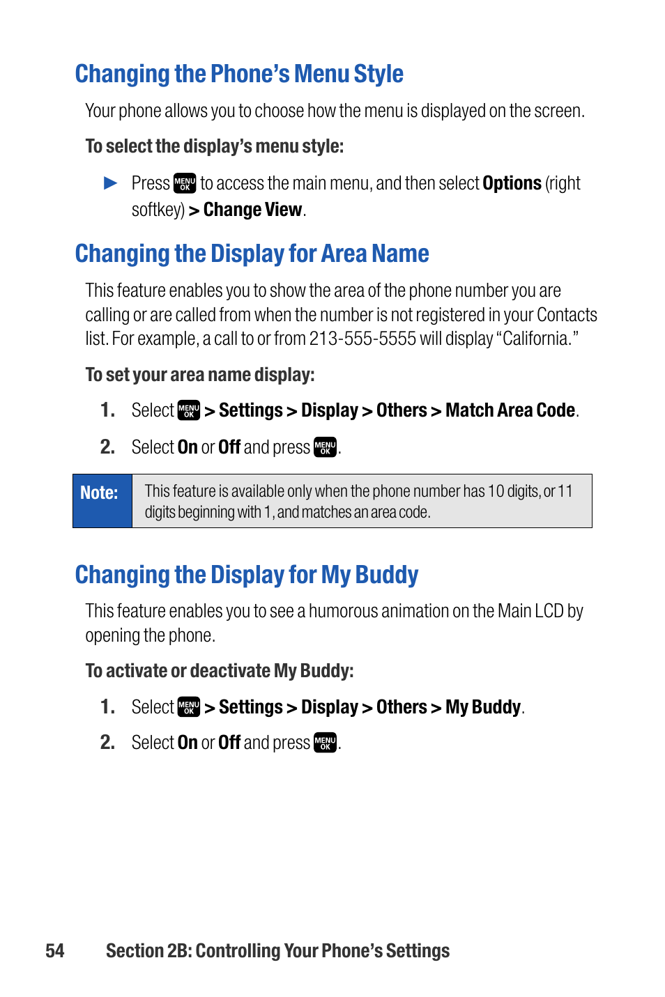 Changing the phone’s menu style, Changing the display for area name, Changing the display for my buddy | Sanyo M1 User Manual | Page 70 / 284