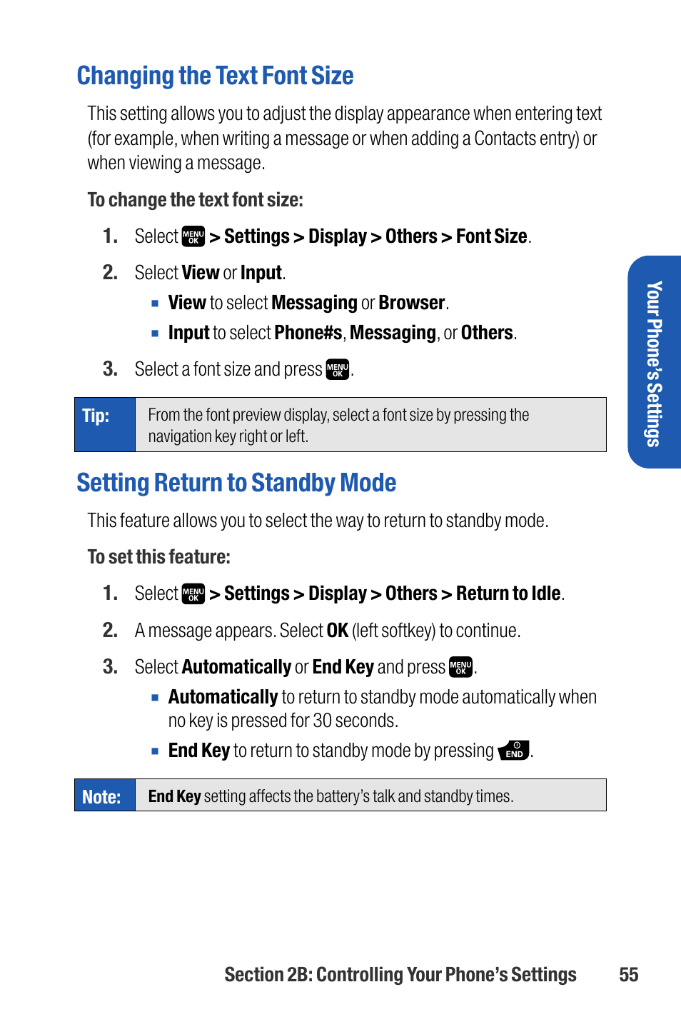 Changing the text font size, Setting return to standby mode | Sanyo M1 User Manual | Page 71 / 284