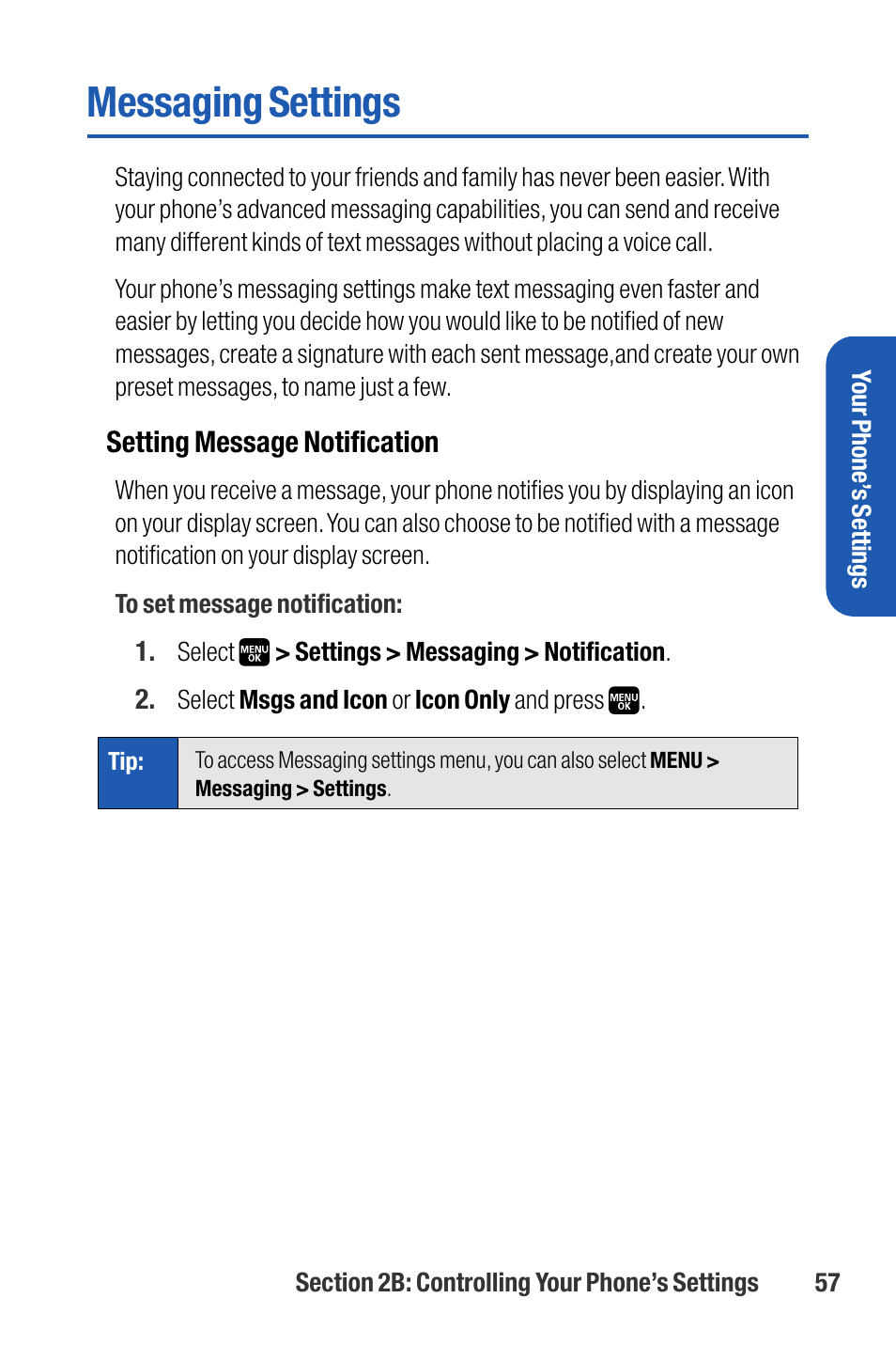 Messaging settings | Sanyo M1 User Manual | Page 73 / 284