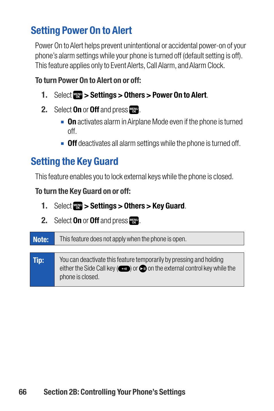 Setting power on to alert, Setting the key guard | Sanyo M1 User Manual | Page 82 / 284