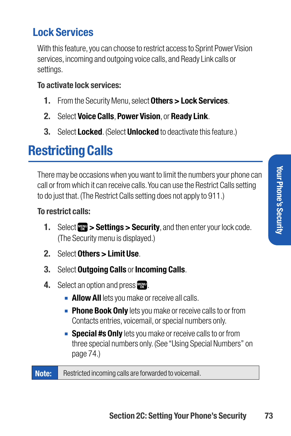 Restricting calls, Lock services | Sanyo M1 User Manual | Page 89 / 284