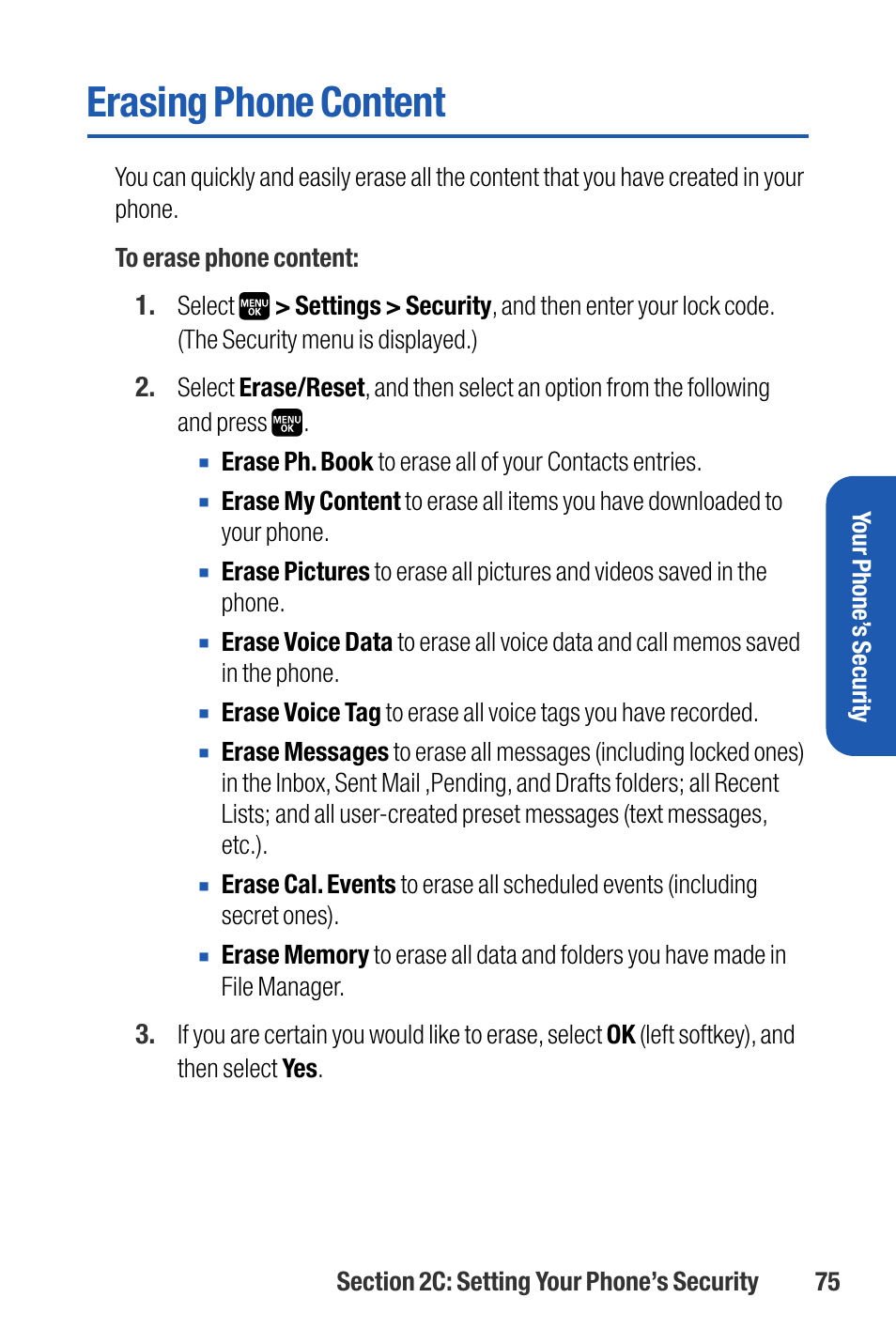 Erasing phone content | Sanyo M1 User Manual | Page 91 / 284