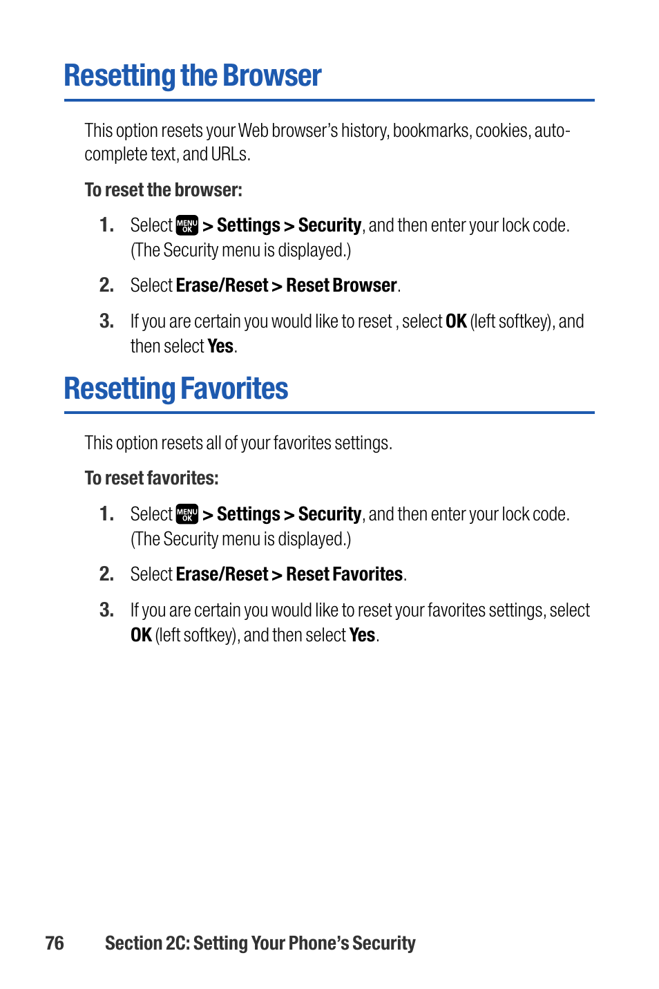 Resetting the browser, Resetting favorites | Sanyo M1 User Manual | Page 92 / 284