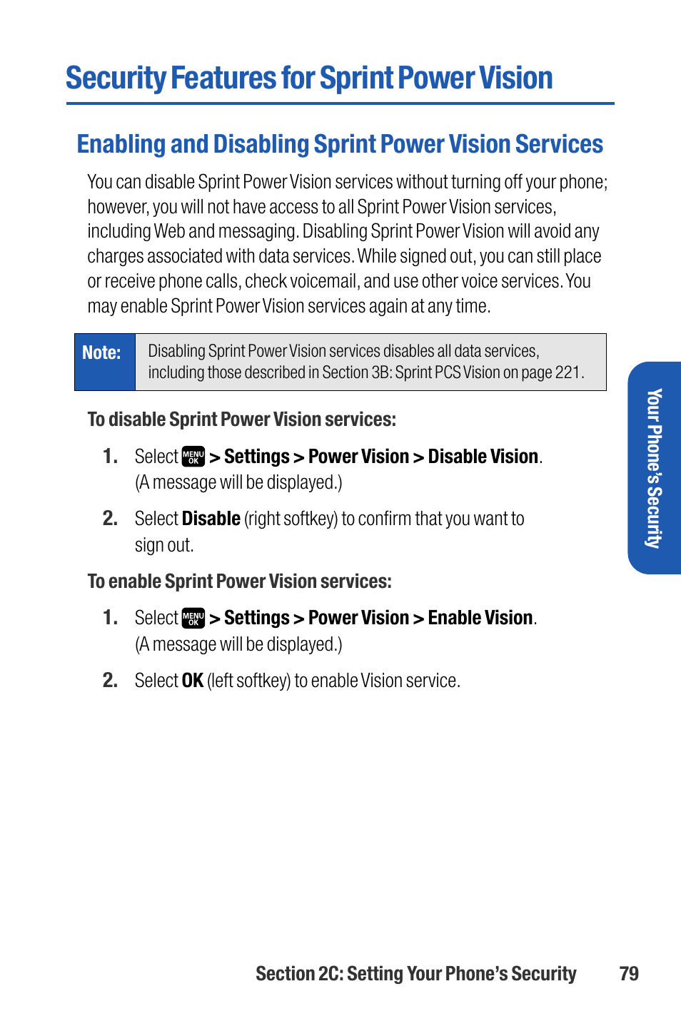 Security features for sprint, Security features for sprint power vision | Sanyo M1 User Manual | Page 95 / 284