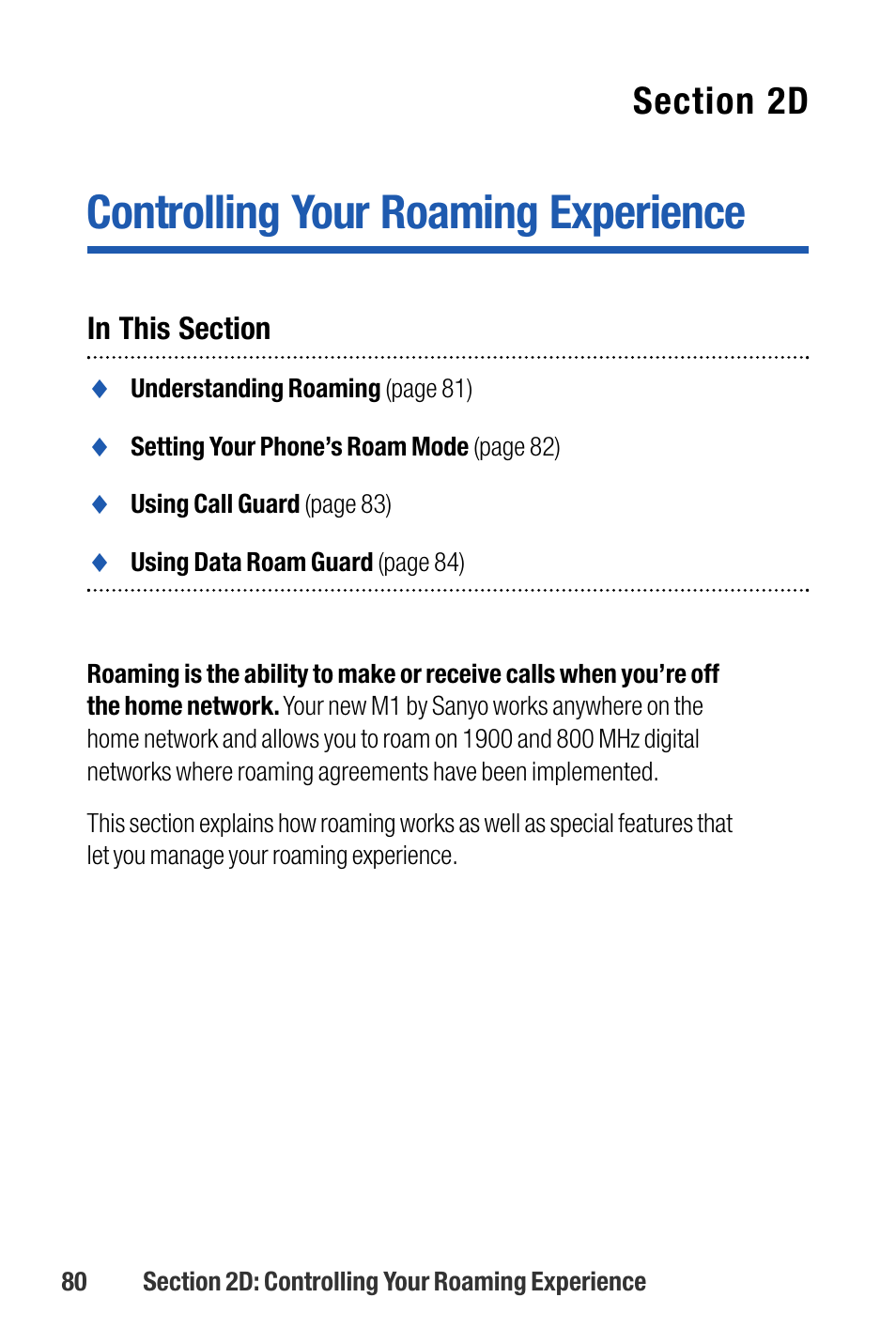 Controlling your roaming exp, Controlling your roaming experience | Sanyo M1 User Manual | Page 96 / 284