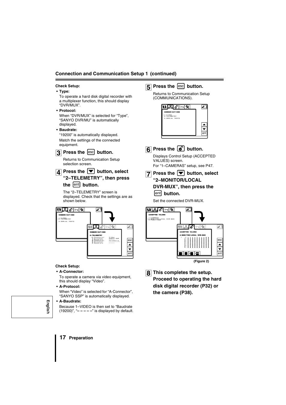 Connection and communication setup 1, Continued), Press the button | Sanyo VSP-9000 User Manual | Page 18 / 96