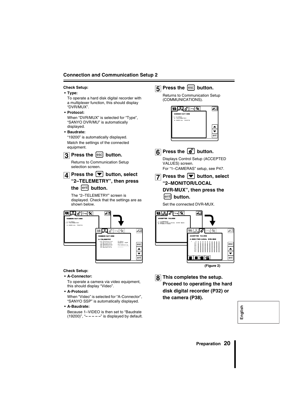 Connection and communication setup 2, Press the button | Sanyo VSP-9000 User Manual | Page 21 / 96