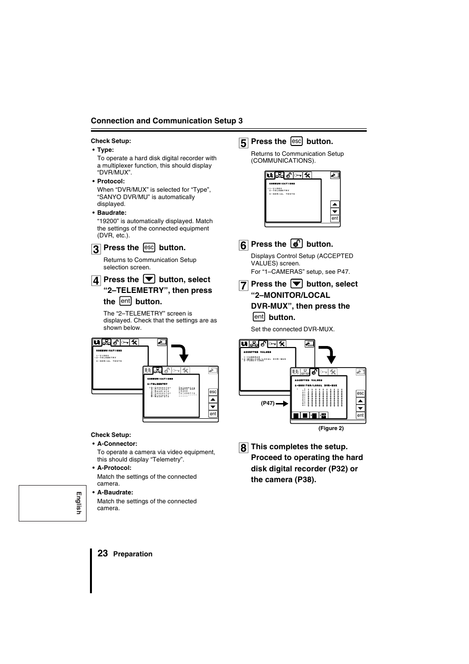 Connection and communication setup 3, Press the button | Sanyo VSP-9000 User Manual | Page 24 / 96