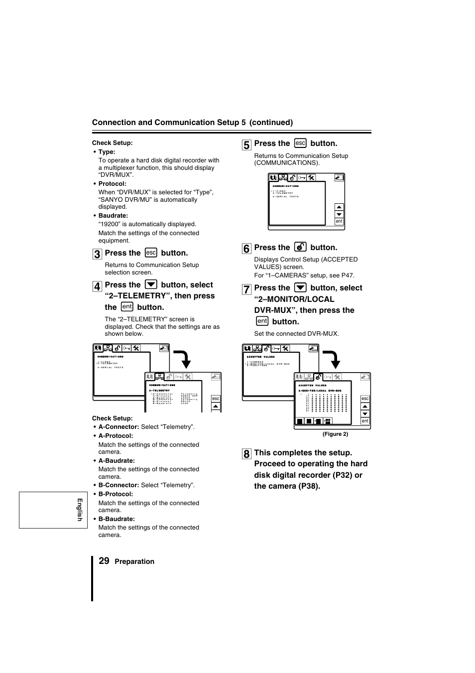 Connection and communication setup 5, Continued), Press the button | Sanyo VSP-9000 User Manual | Page 30 / 96
