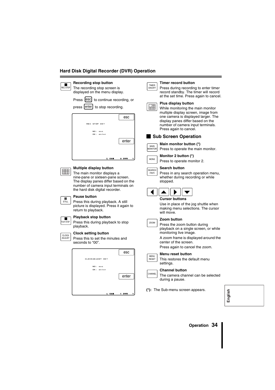 Hard disk digital recorder (dvr) operation, Bsub screen operation | Sanyo VSP-9000 User Manual | Page 35 / 96