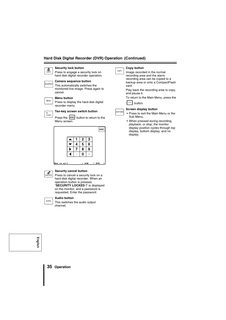 Hard disk digital recorder (dvr) operation, Continued) | Sanyo VSP-9000 User Manual | Page 36 / 96