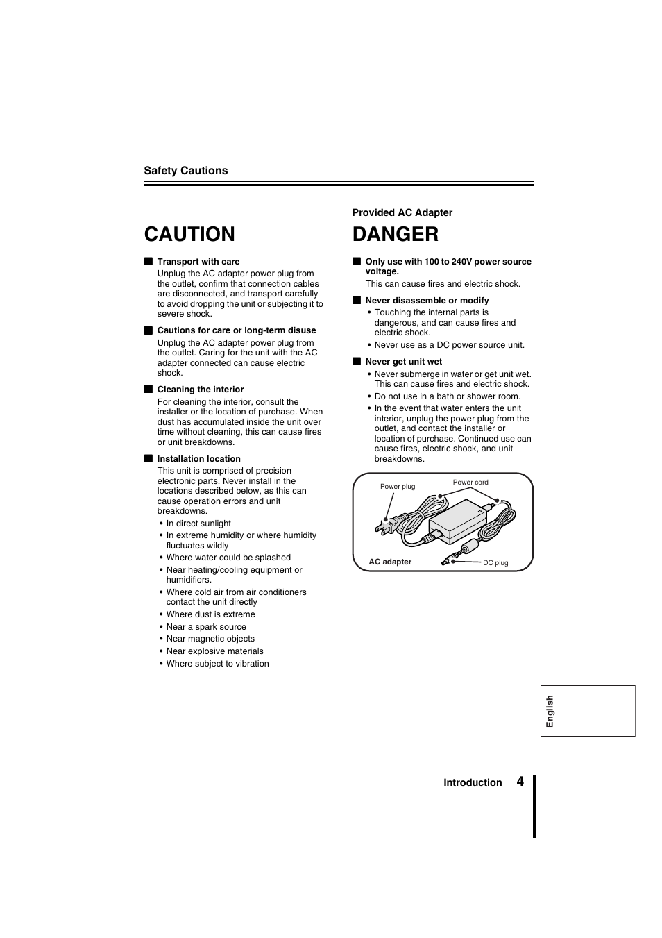 Caution, Danger | Sanyo VSP-9000 User Manual | Page 5 / 96