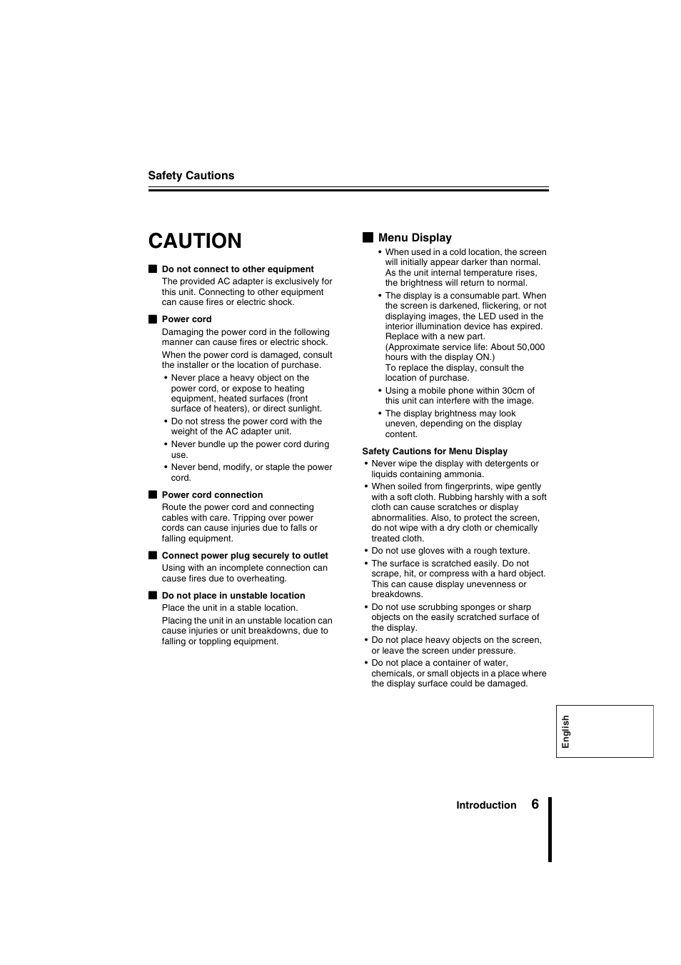 Caution | Sanyo VSP-9000 User Manual | Page 7 / 96