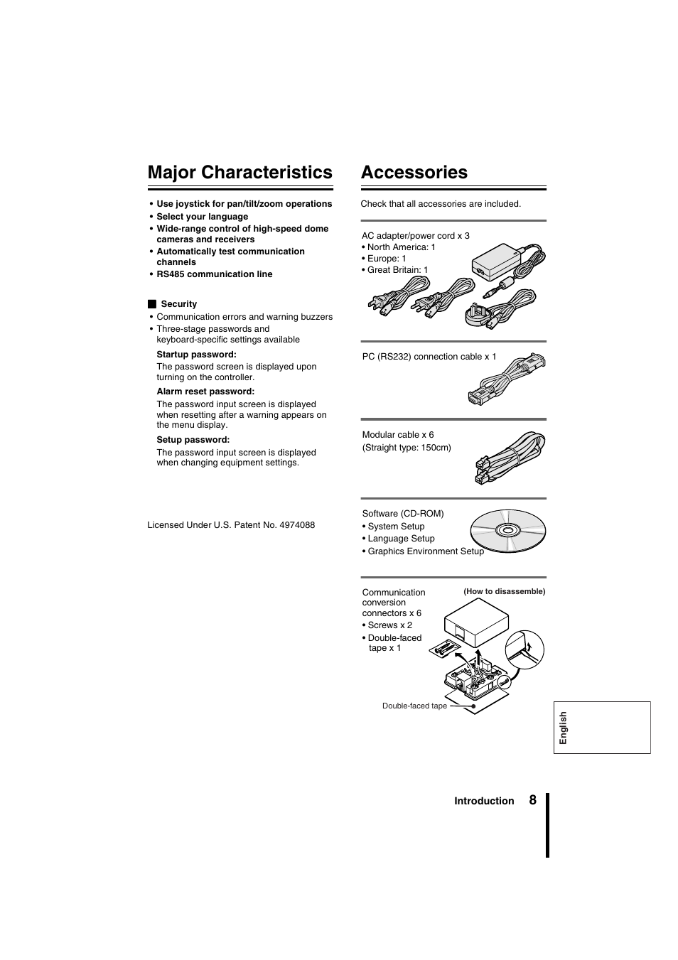 Major characteristics, Accessories | Sanyo VSP-9000 User Manual | Page 9 / 96