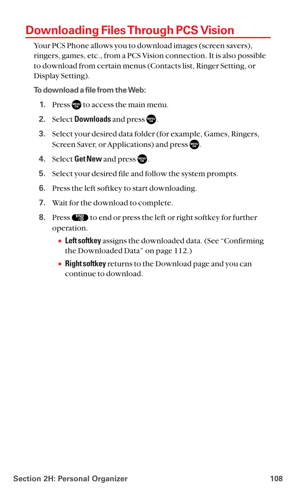 Downloading files through pcs vision | Sanyo RL7300 User Manual | Page 119 / 252