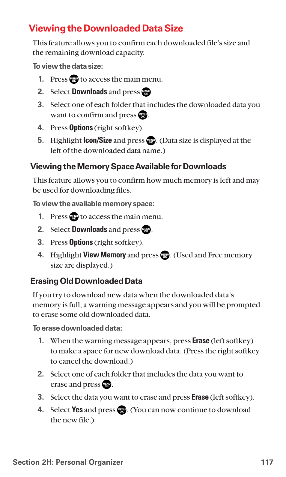 Viewing the downloaded data size | Sanyo RL7300 User Manual | Page 128 / 252