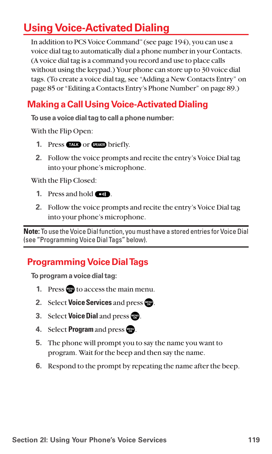 Using voice-activated dialing, Making a call using voice-activated dialing, Programming voice dial tags | Sanyo RL7300 User Manual | Page 130 / 252