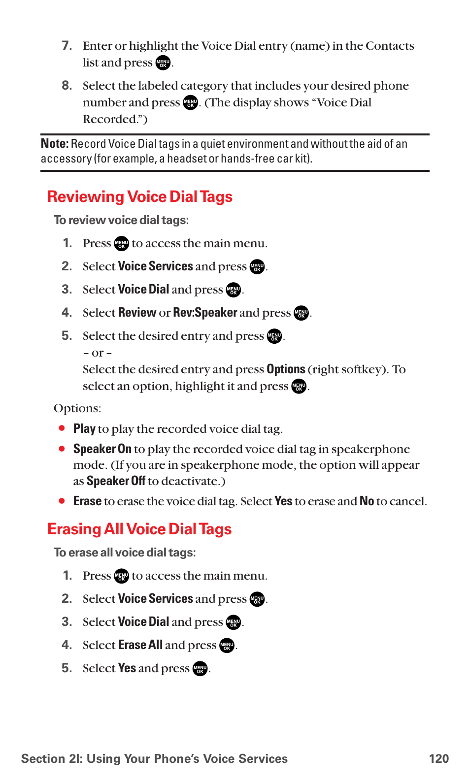 Reviewing voice dial tags, Erasing all voice dial tags | Sanyo RL7300 User Manual | Page 131 / 252
