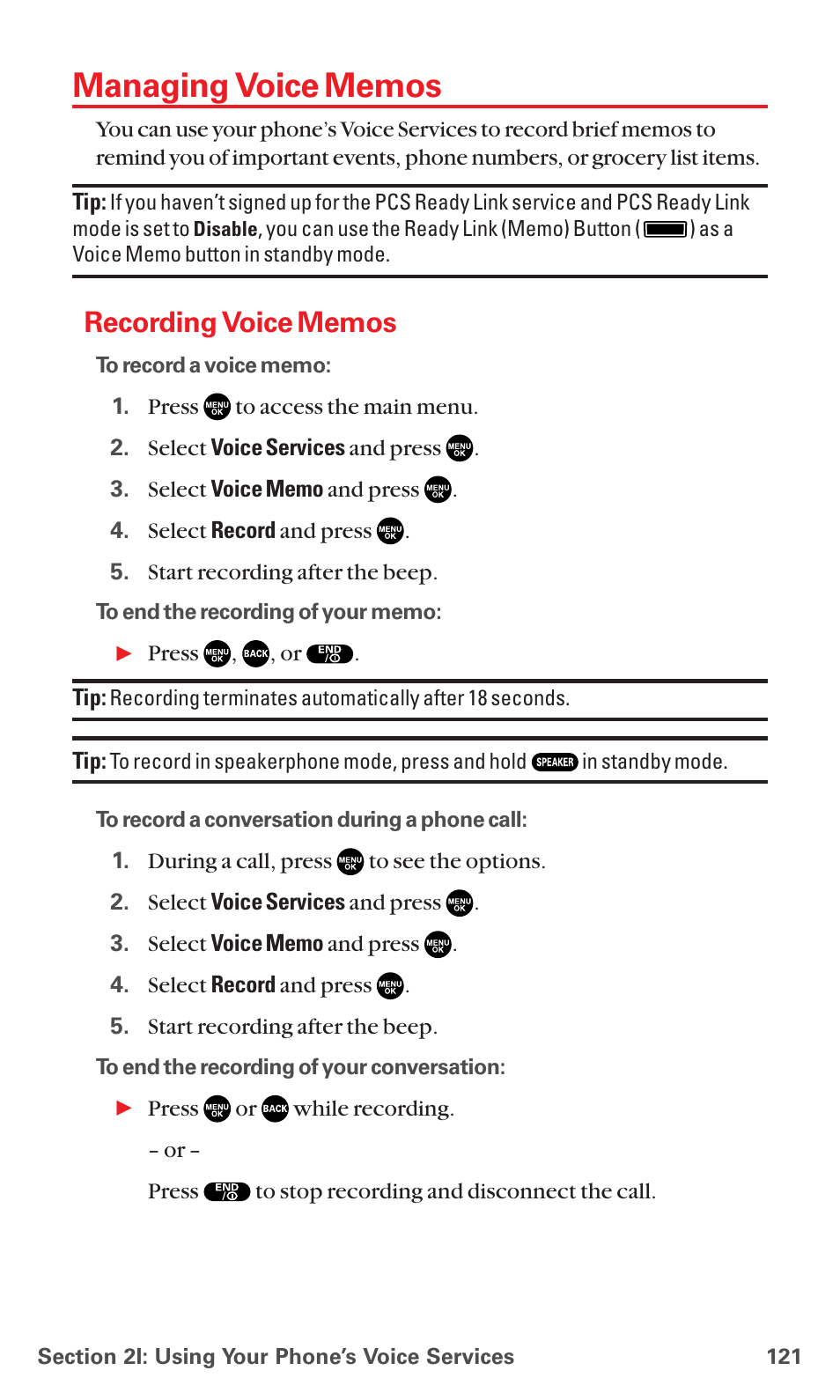 Managing voice memos, Recording voice memos | Sanyo RL7300 User Manual | Page 132 / 252
