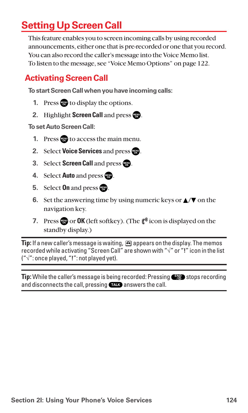 Setting up screen call, Activating screen call | Sanyo RL7300 User Manual | Page 135 / 252