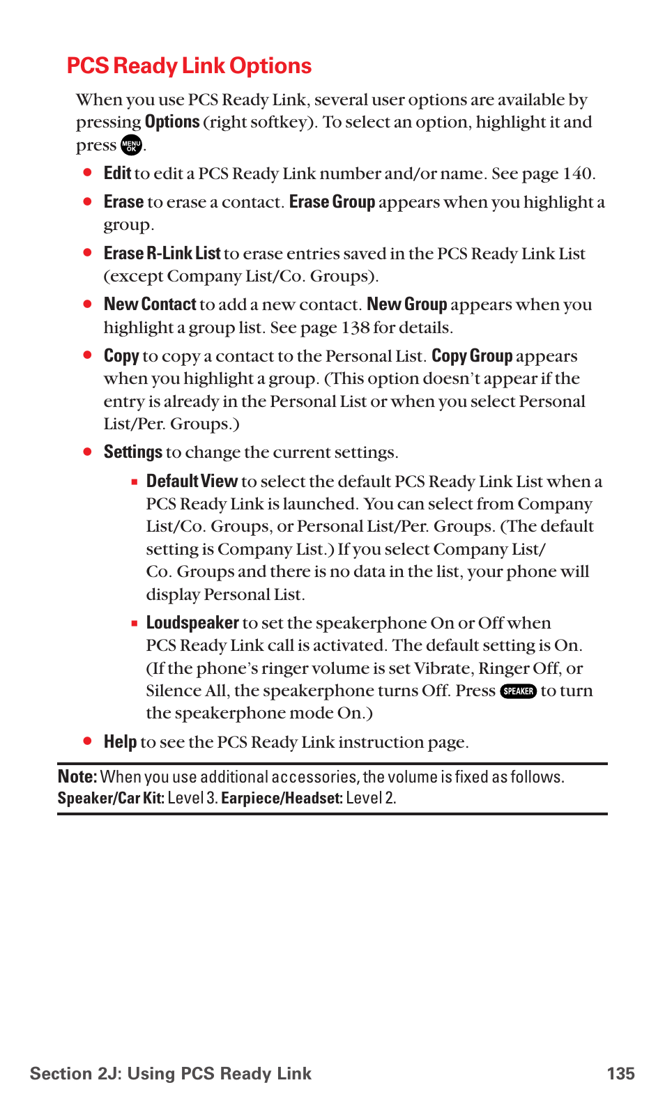 Pcs ready link options, Settings to change the current settings | Sanyo RL7300 User Manual | Page 146 / 252