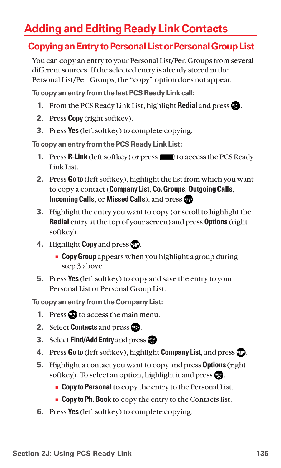 Adding and editing ready link contacts | Sanyo RL7300 User Manual | Page 147 / 252