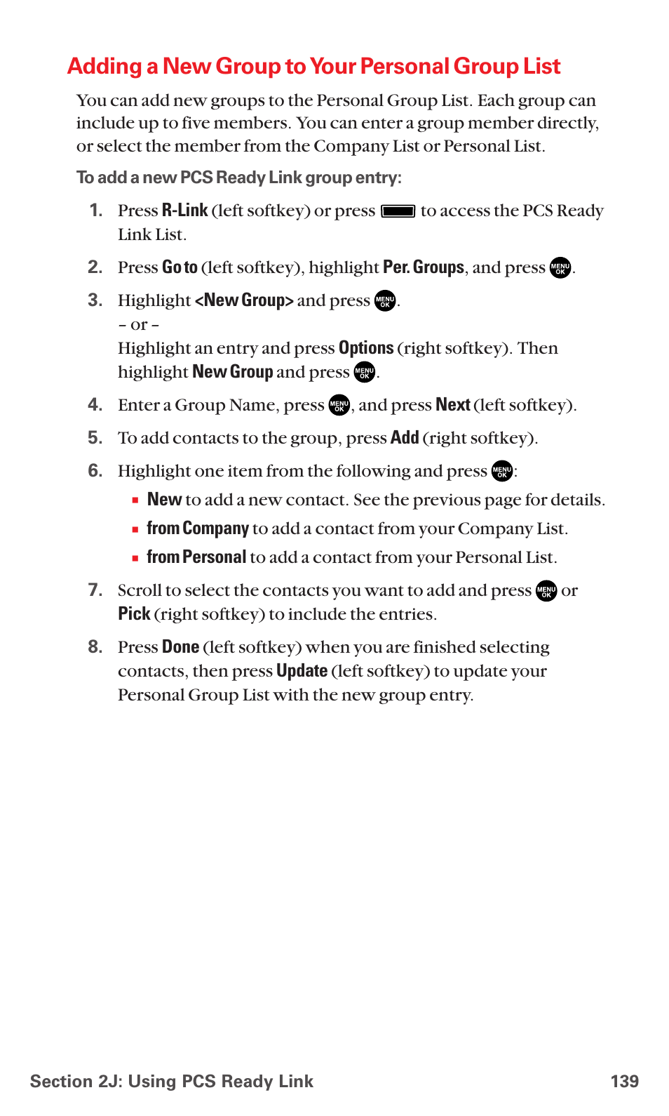 Adding a new group to your personal group list | Sanyo RL7300 User Manual | Page 150 / 252