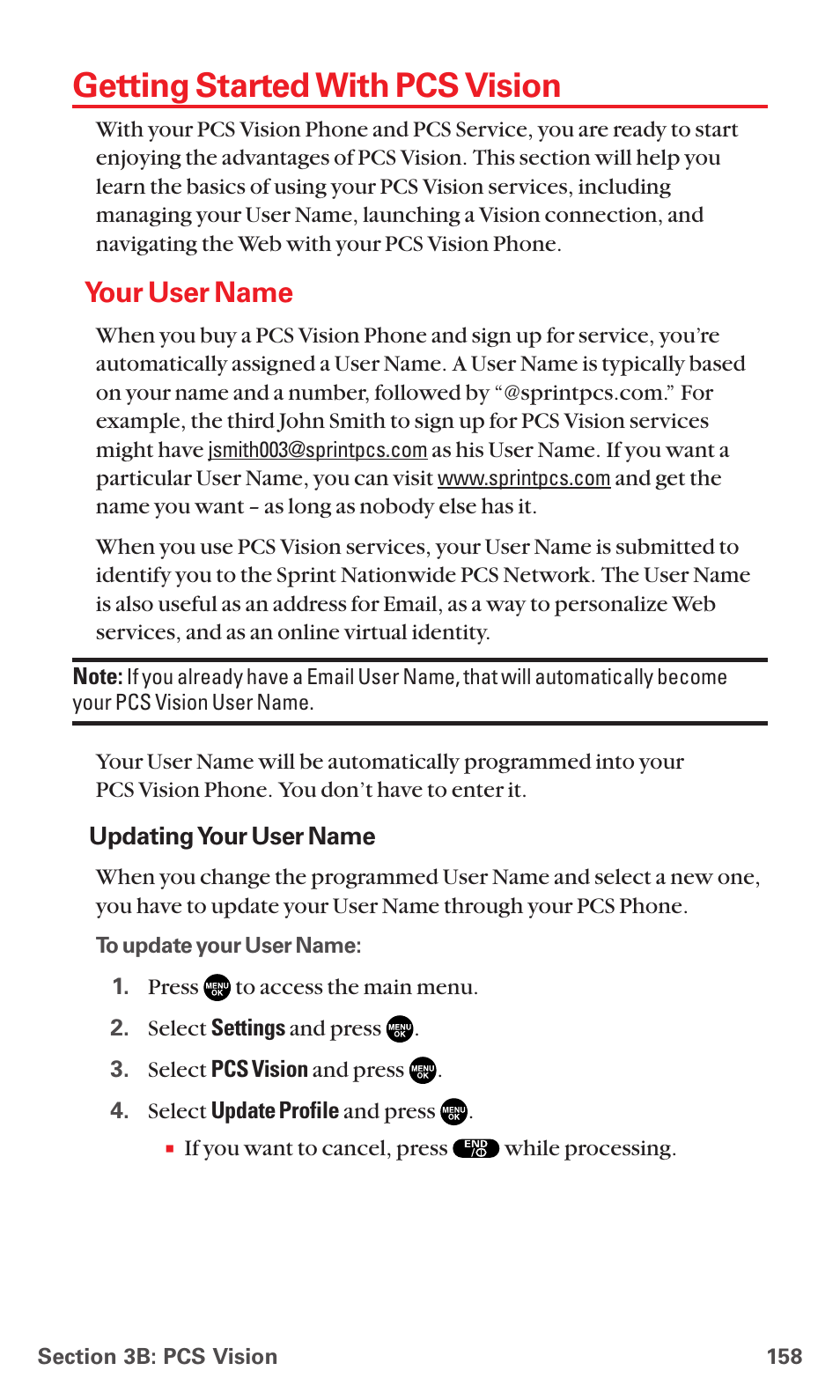 Getting started with pcs vision, Your user name | Sanyo RL7300 User Manual | Page 169 / 252