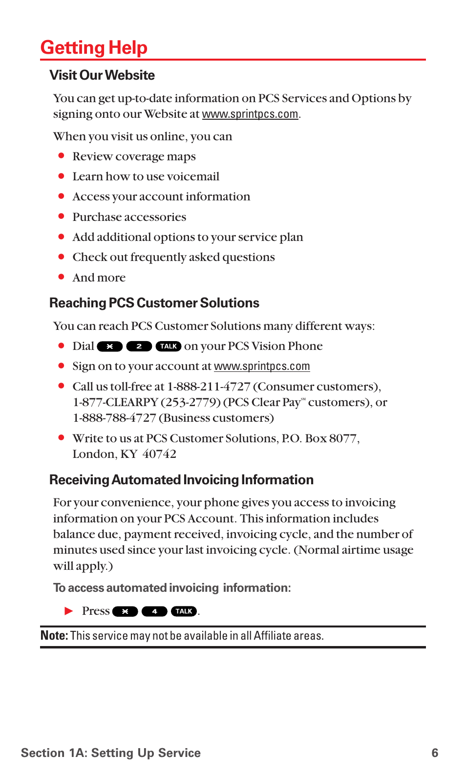 Getting help, Visit our website, Reaching pcs customer solutions | Receiving automated invoicing information | Sanyo RL7300 User Manual | Page 17 / 252