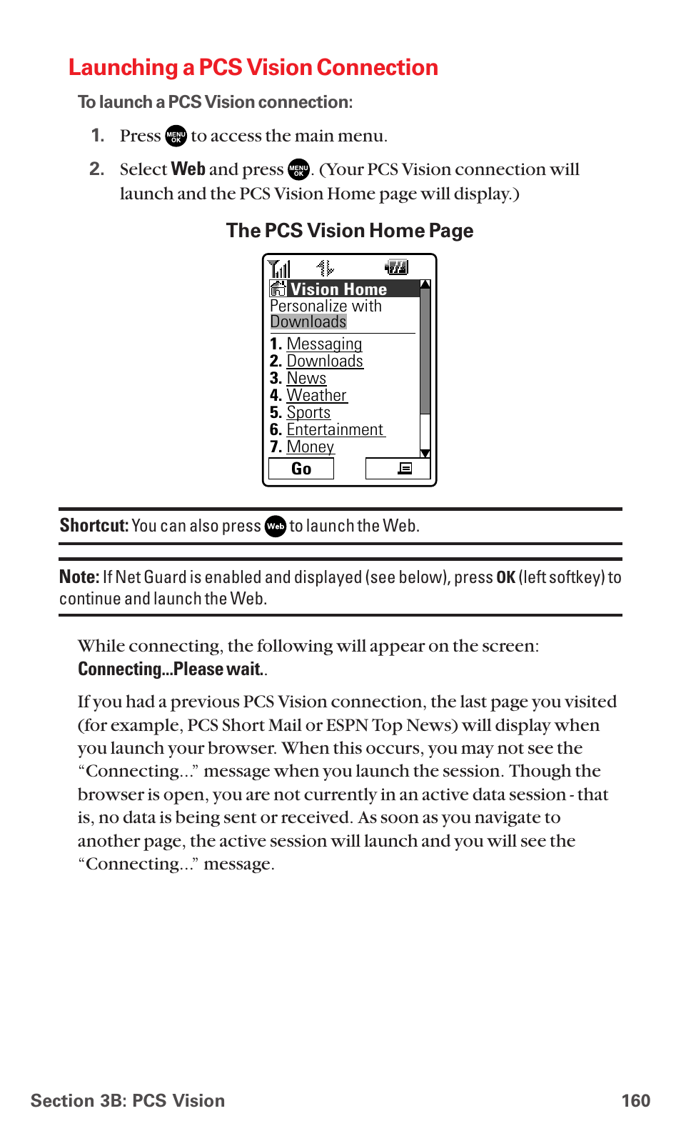 Launching a pcs vision connection | Sanyo RL7300 User Manual | Page 171 / 252