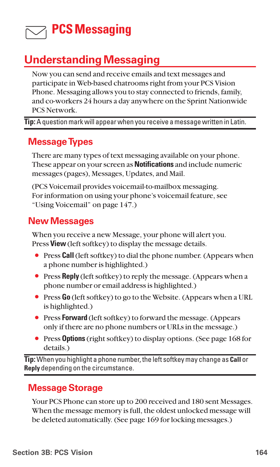 Understanding messaging, Message types, New messages | Message storage, Pcs messaging | Sanyo RL7300 User Manual | Page 175 / 252