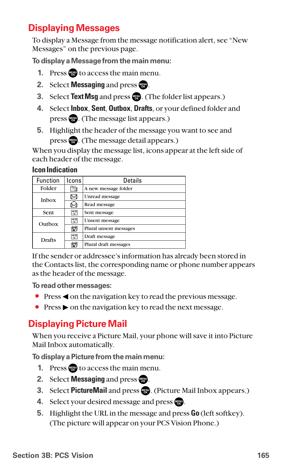 Displaying messages, Displaying picture mail | Sanyo RL7300 User Manual | Page 176 / 252