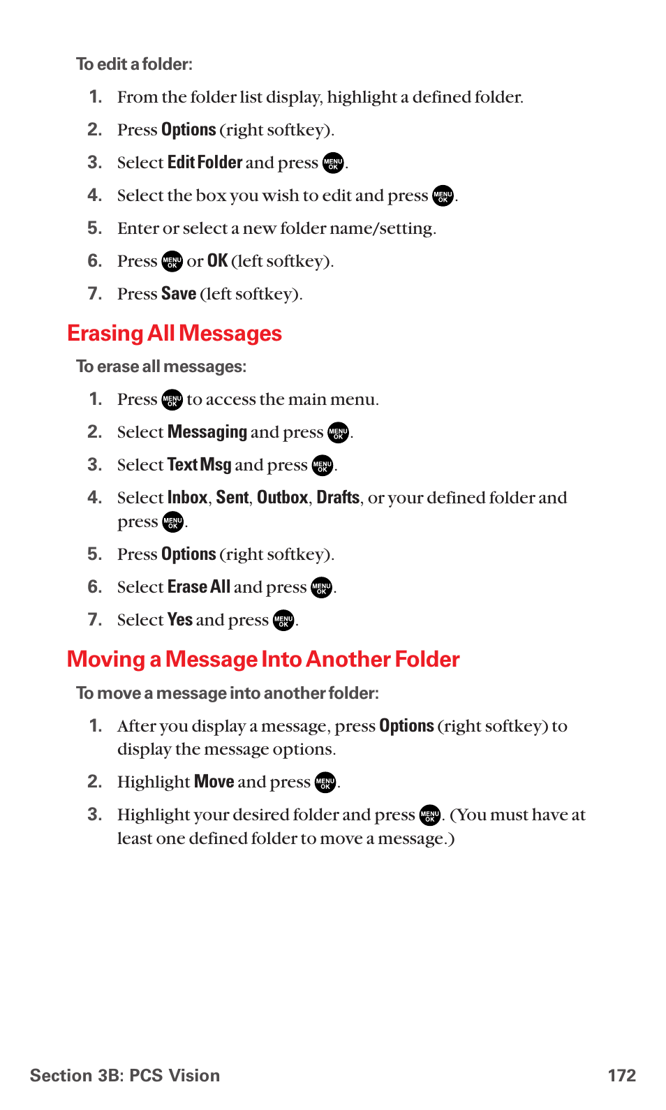 Erasing all messages, Moving a message into another folder | Sanyo RL7300 User Manual | Page 183 / 252