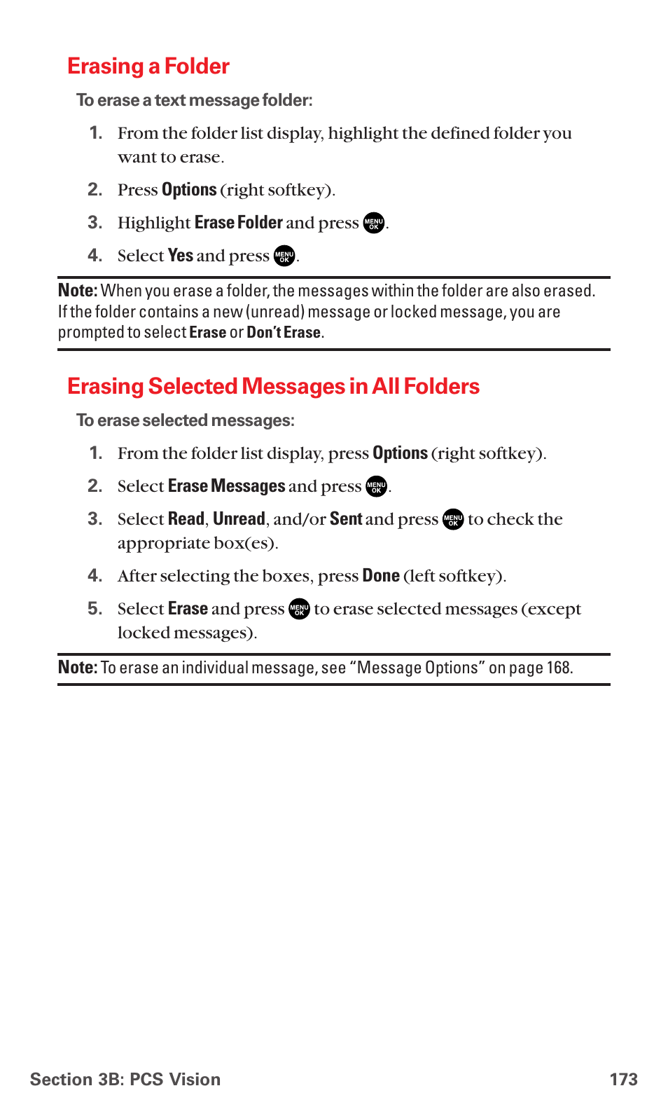 Erasing a folder, Erasing selected messages in all folders | Sanyo RL7300 User Manual | Page 184 / 252