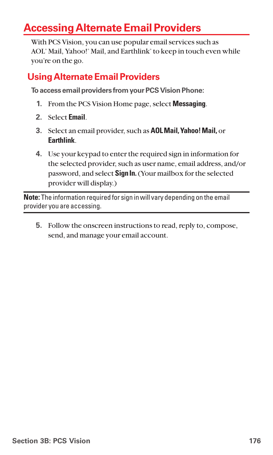 Accessing alternate email providers, Using alternate email providers | Sanyo RL7300 User Manual | Page 187 / 252
