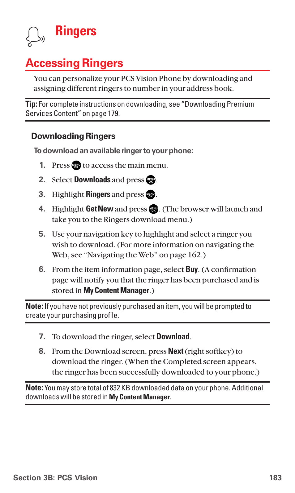 Accessing ringers, Ringers | Sanyo RL7300 User Manual | Page 194 / 252