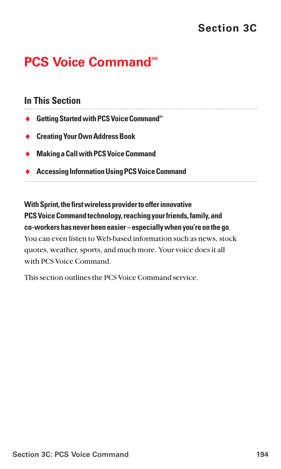 3c.pcs voice command, Pcs voice command | Sanyo RL7300 User Manual | Page 205 / 252