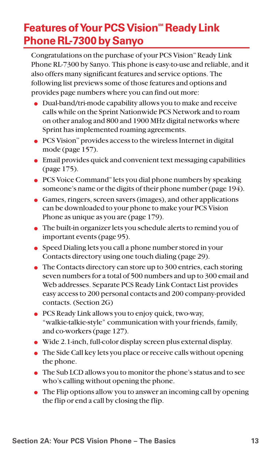 Features of your pcs vision, Ready link phone rl-7300 by sanyo, Pcs vision | Pcs voice command | Sanyo RL7300 User Manual | Page 24 / 252