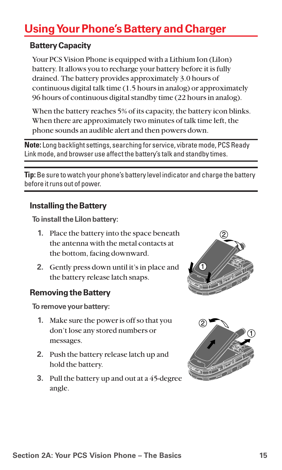 Using your phone’s battery and charger | Sanyo RL7300 User Manual | Page 26 / 252