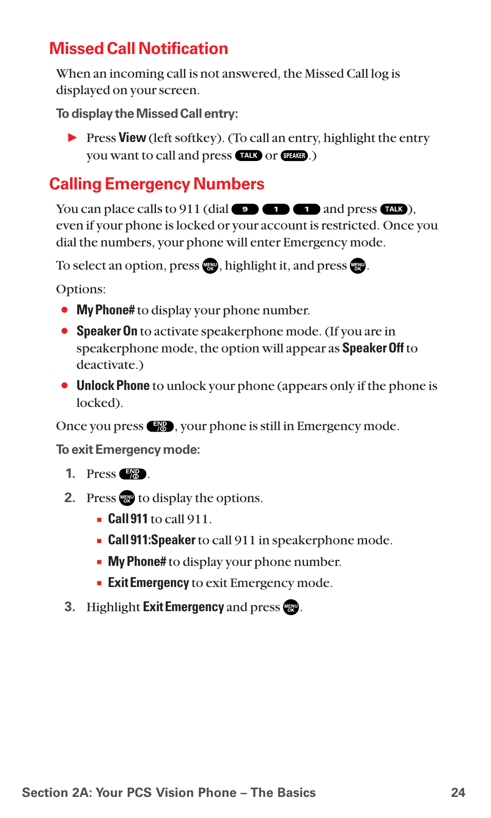 Missed call notification, Calling emergency numbers | Sanyo RL7300 User Manual | Page 35 / 252