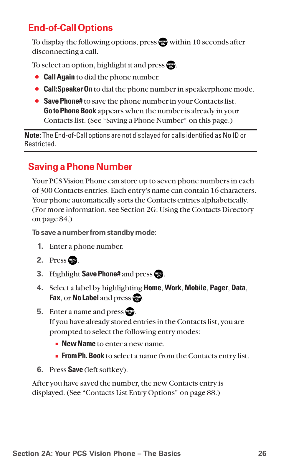 End-of-call options, Saving a phone number | Sanyo RL7300 User Manual | Page 37 / 252