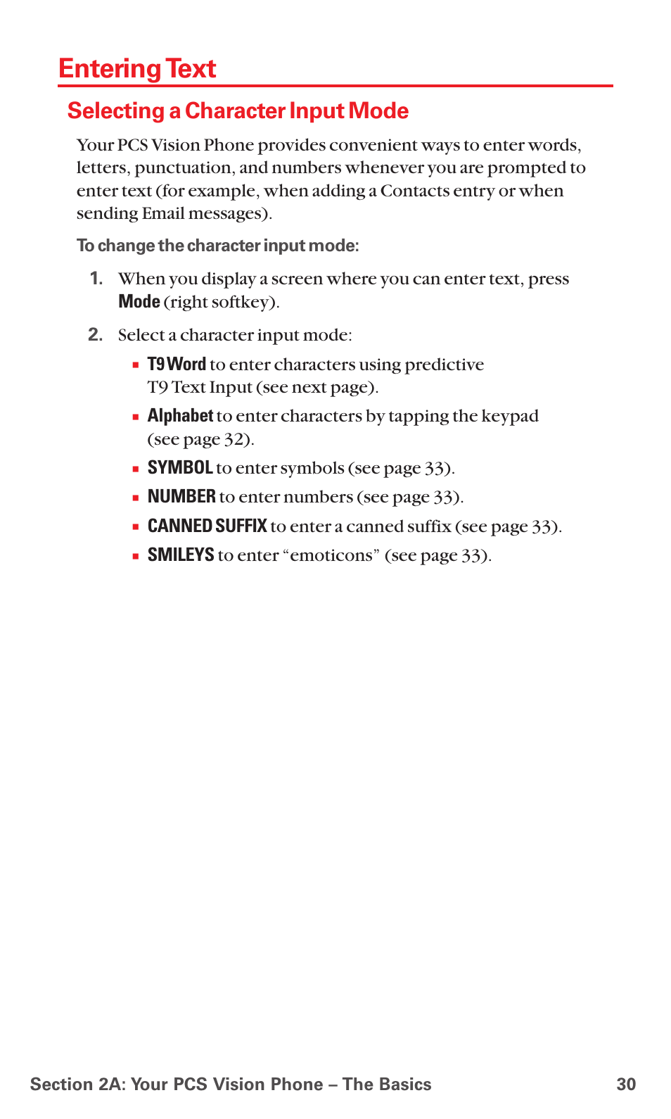 Entering text, Selecting a character input mode | Sanyo RL7300 User Manual | Page 41 / 252