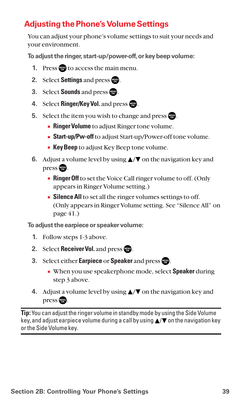 Adjusting the phone’s volume settings | Sanyo RL7300 User Manual | Page 50 / 252