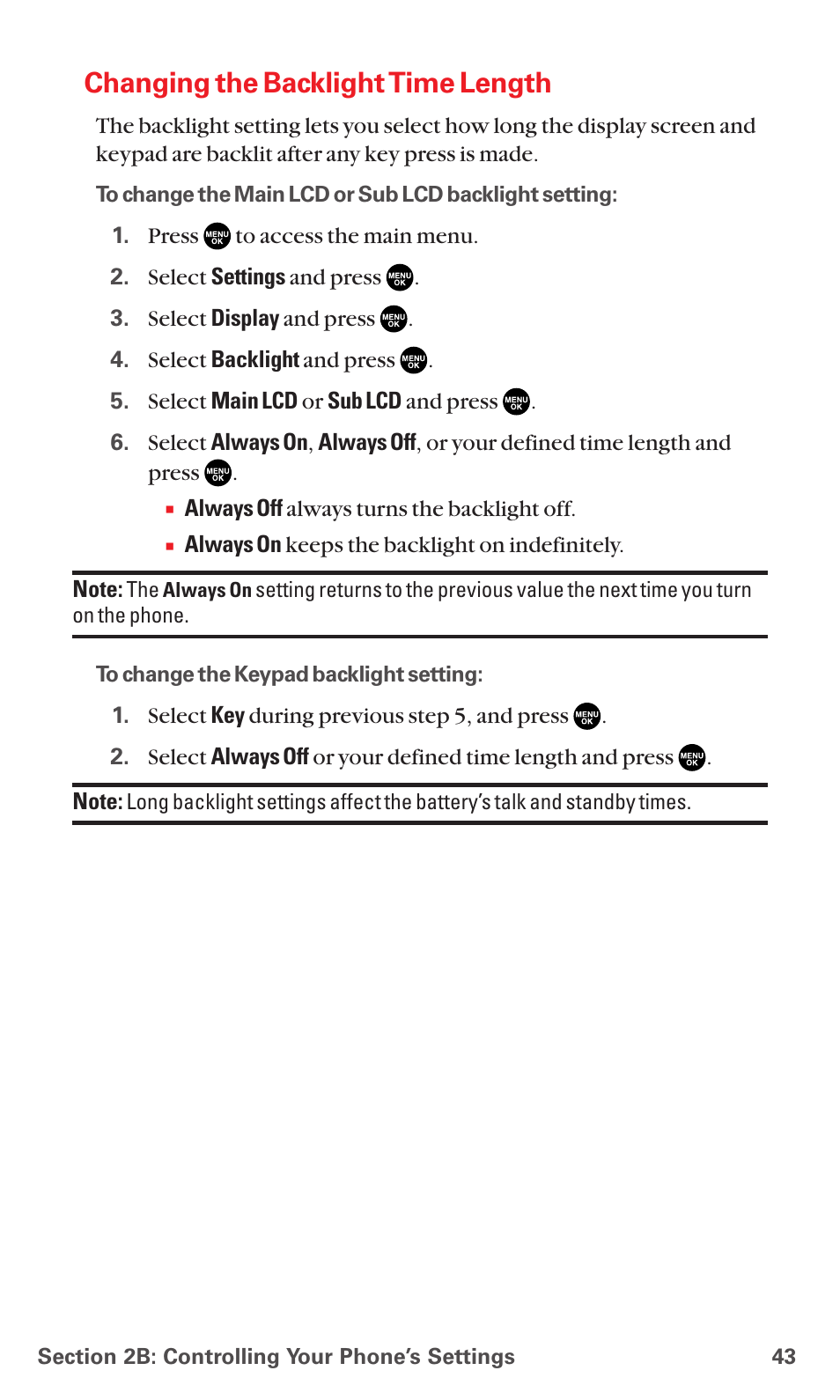 Changing the backlight time length | Sanyo RL7300 User Manual | Page 54 / 252