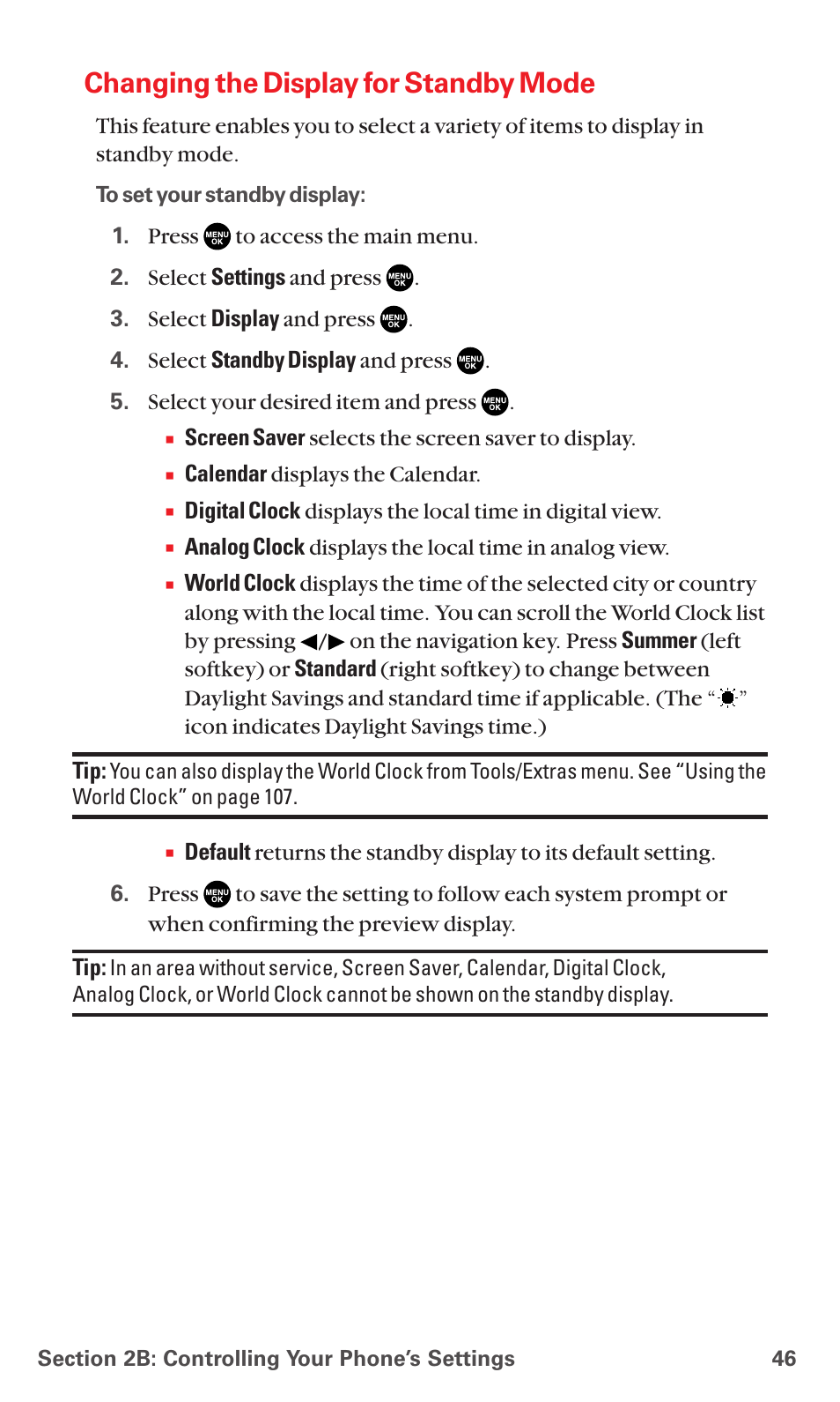 Changing the display for standby mode | Sanyo RL7300 User Manual | Page 57 / 252