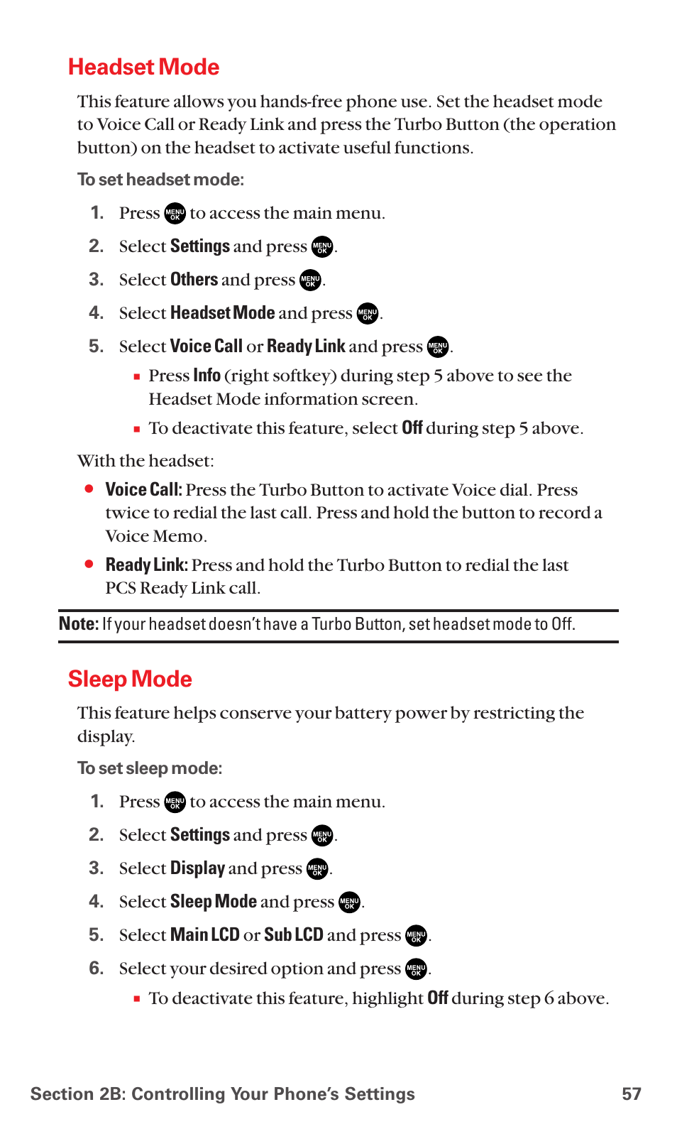 Headset mode, Sleep mode | Sanyo RL7300 User Manual | Page 68 / 252