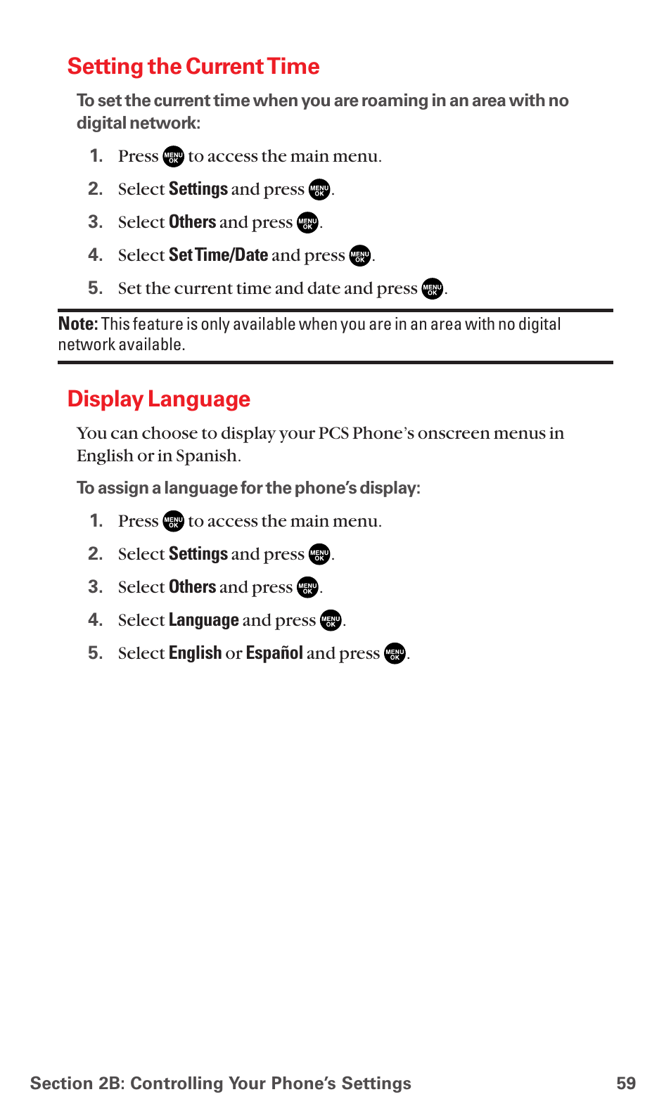 Setting the current time, Display language | Sanyo RL7300 User Manual | Page 70 / 252