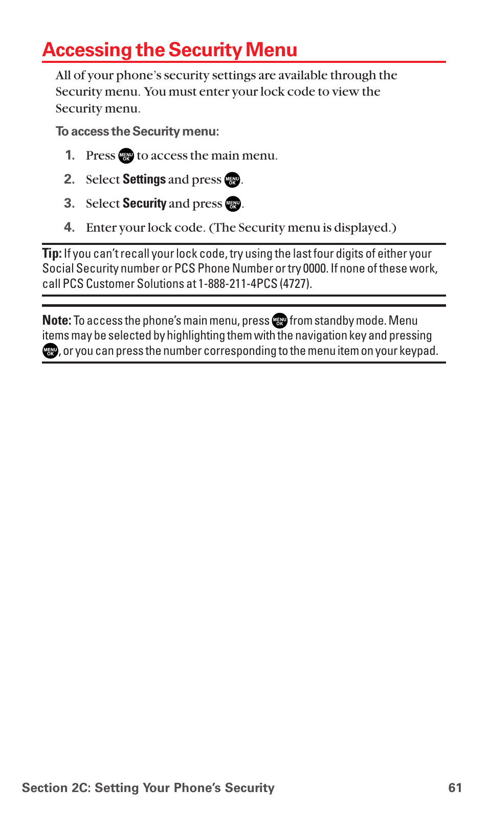 Accessing the security menu | Sanyo RL7300 User Manual | Page 72 / 252